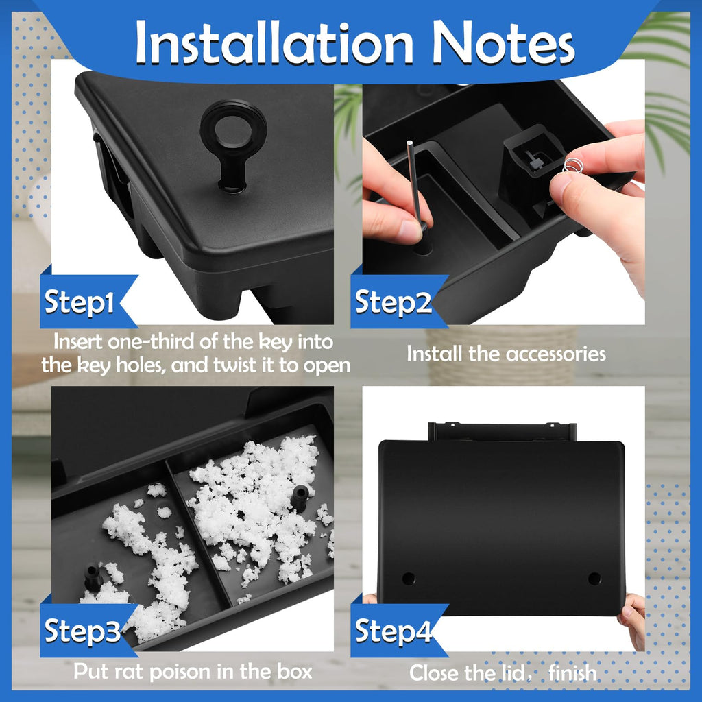 Qualirey Large Rat Bait Station with Key Rat Bait Station Traps Reusable Mouse Traps Smart Tamper Proof Cage House Heavy Duty Bait Boxes for Rodents Outdoor Rats Mice, Bait not Included(4 Pcs)