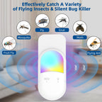 Voraiya® UV Light Flying Insect Trap Plug-in Mosquito Killer Indoor Fruit Flies Gnat Moth Catcher Fly Tapper with Night Light for Home Office (2 Pack)
