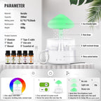 Rain Cloud Humidifier Water Drip with 5 Essential Oils, Cloud Diffuser with 7 Changing Colors Night Lights, Mushroom Humidifier Desk Bedside Water Drop Sound, White