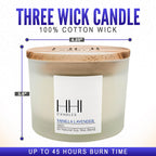 All-Natural Scented Soy Candle | Vanilla Lavender | Fresh Cut Lavender and Warm Vanilla | Large 12 Ounce Three Wick Candle | Long Burn time | Includes Bamboo Lid and Gift Box | HHI Candles