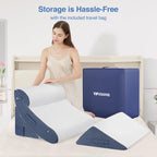 Welzona 4Pcs Orthopedic Bed Wedge Pillow Set for Post Surgery, Gel-Infused Memory Foam Layer Wedge Pillow for Sleep Apnea, Leg, Knee, Back, and Arm Support, Sit up Pillow for Bed
