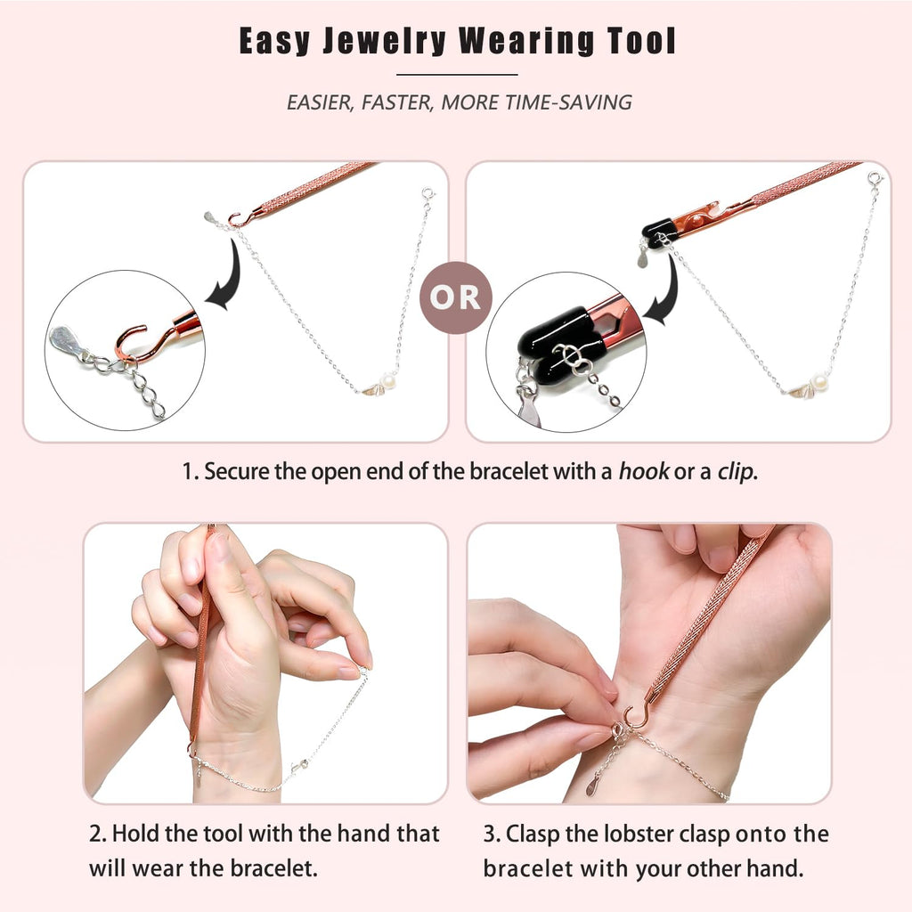 ChangWanna Bracelet Helper Tool 3Pcs - Pretty Bracelet Helper to Put on Yourself, Easy Jewelry Wearing Tool Aid Assistance, Metal Bracelet Buddy Fastening Helper Fastener Necklace Clasp Helper Elderly