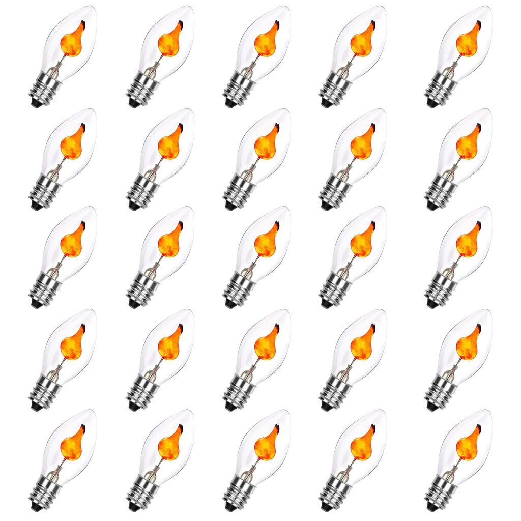 25 Pack C7 Halloween Flickering Flame Light Bulbs, 1W Clear Flicker Flame Candles Bulbs, E12 Candelabra Replacement Light Bulbs for Christmas Electric Window Candles Chandelier Night Light Bulbs