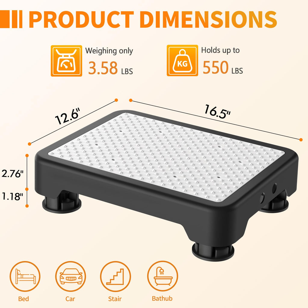Ronlap One Step Stools for Adults, Portable Safety Step Platform for Seniors Small Plastic Bedside Step Stool Mobility Wide Step Stools Elderly Assistance for Shower Bed Car Stair Outdoor, Black-White