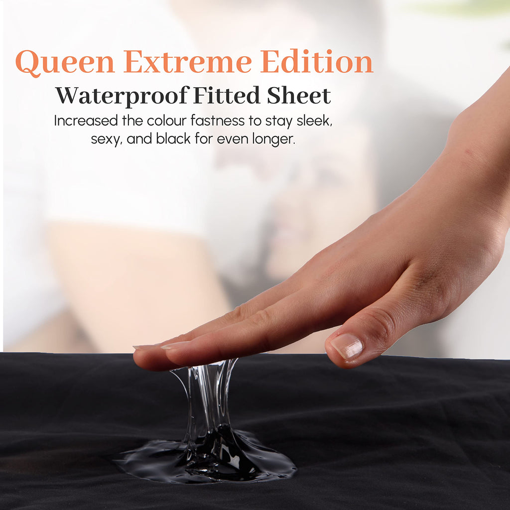 EROTICGEL Extreme Queen Black Fitted Massage Sheet, 60″ x 80″ +14″ (183cm x 203cm +35cm) - Waterproof Mattress Protector, Waterproof Mattress Cover for Massage - Oil, Water-Based, Silicone Safe