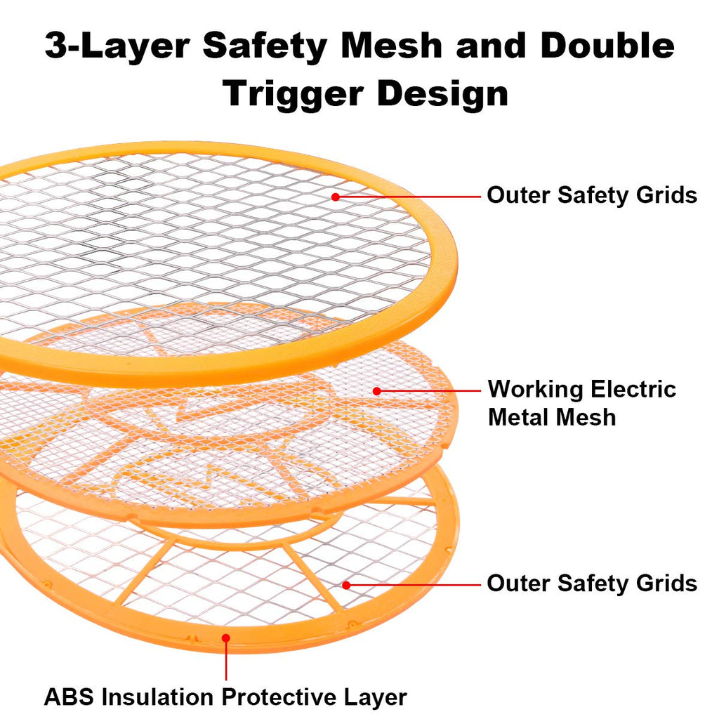 2 Pack Bug Zapper Electric Fly Swatter Zap Mosquito - Indoor Outdoor Zapping Racket for Pest - Safe to Touch with 3-Layer Safety Mesh