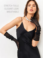 Women’s Long Mesh Opera Tulle Gloves - Sheer Elbow-Length Accessory for Wedding, Halloween Party, Women’s Fashion, Black