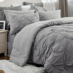 Bedsure Queen Comforter Set - Bed in a Bag Queen 7 Pieces, Pintuck Bedding Sets Gift for Christmas Grey Bed Set with Comforter, Sheets, Pillowcases & Shams