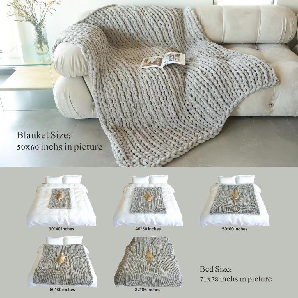 Maetoow Chenille Chunky Knit Blanket Throw （50×60 Inch）, Handmade Warm & Cozy Blanket Couch, Bed, Home Decor, Soft Breathable Fleece Banket, Christmas Thick and Giant Yarn Throws, Light Pink