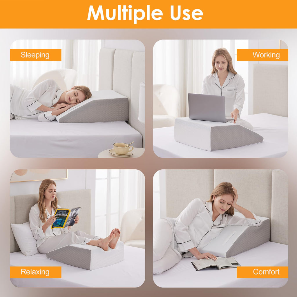 Ruqmuis Leg Elevation Pillow for After Surgery, 10inch Foam Leg Elevating Pillow for Swelling and Blood Circulation, Leg Wedge Pillow for Sleeping, Knee Pillow for Knee Hip Ankle Pain Relief, White
