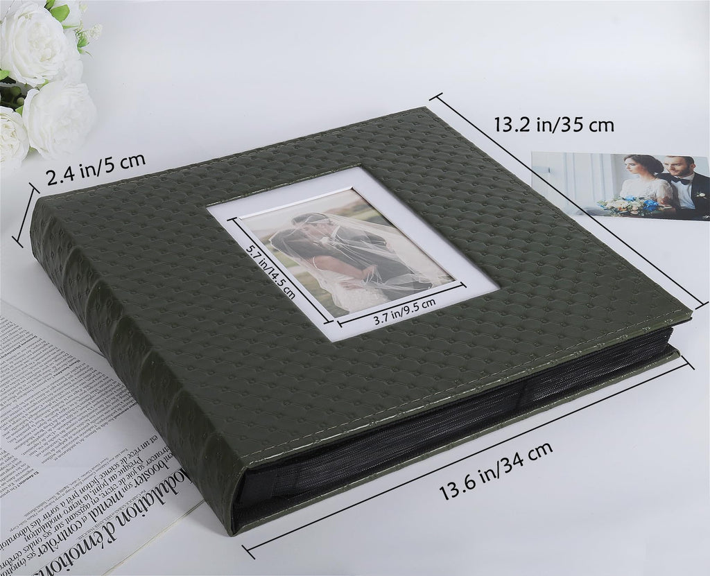RECUTMS Photo Album 4x6 600 Photos Black Inner Page Button Grain Leather Big Capacity Pockets Pictures Album Birthday Christmas Wedding Anniversary (Dark Green)