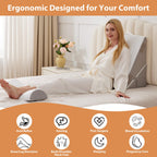 BIEEZZK Orthopedic Bed Wedge Pillow Set 3Pcs, Memory Foam Wedge Pillow for sleeping, Body Pillow Post Surgery for Back,Neck,Leg and Knee Support,Triangle Pillow for Acid Reflux,Snoring,White/Grey