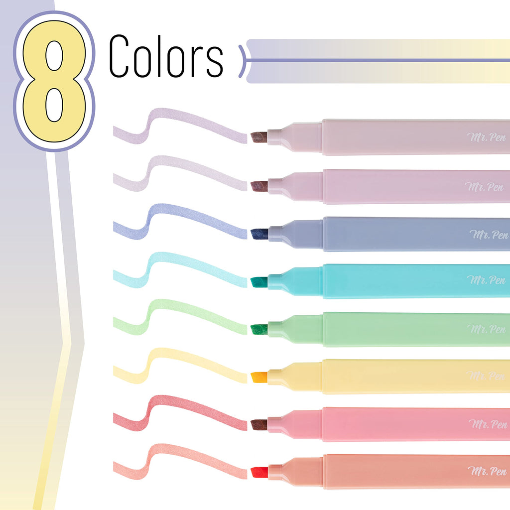 Aesthetic Highlighters No Bleed, 8 Pack, Candy Colors