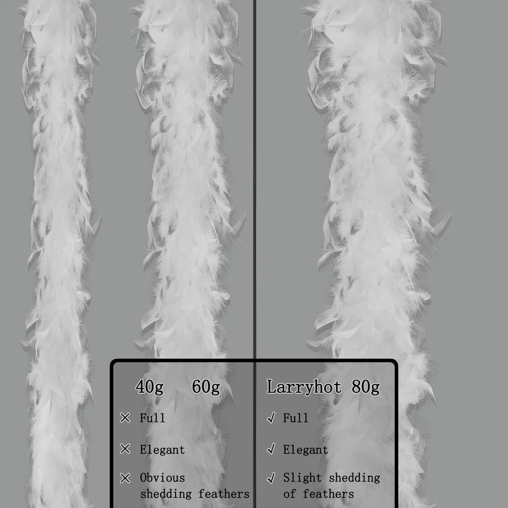 Larryhot White Fluffy Boas Feathers - 80g 2Yards Boas for Party,Christmas Tree,Concert,Wedding and Home Decoration (80g - White)