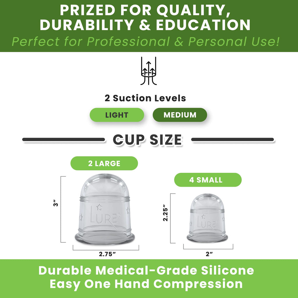 LURE Essentials Zen Cupping Therapy Set Cupping Kit for Massage Therapy - Silicone Cups - Massage Cups Cupping for Cellulite – Lymphatic Drainage Massage - Fascia (6 Cups Clear)