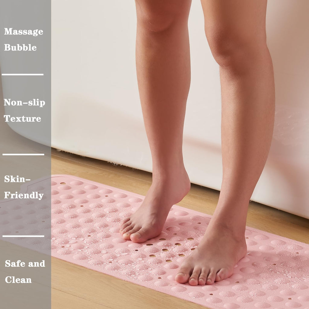 YANZIFLY Bathtub Mat for Shower: Soft Silicone 16X40 Inch Bath Mat Non Slip with Suction Cups Tub Mat for Bathroom for Kids Elderly Extra Large Shower matt Machine Washable - Pink