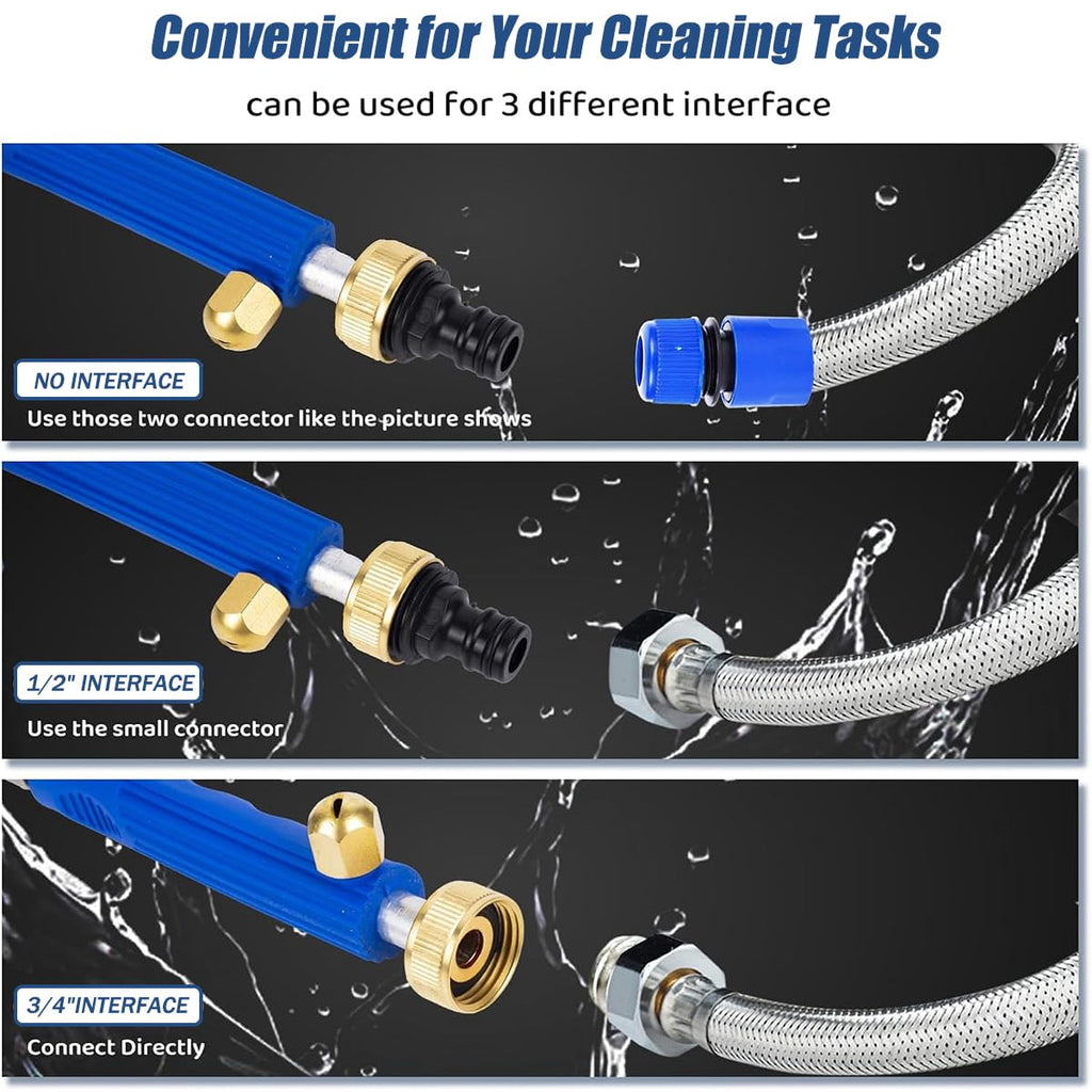 Raddile Hydro Jet High Pressure Power Washer - Magic Power Washer Extendable Wand, Flexible Water Hose Universal Nozzle, Gutter Patio Car Pet Window Cleaning (18inch-Blue)