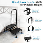 Gyykzz 2 Step Stool with Handle for Elderly, Upgrade Heavy Duty Medical Step Stool with 5 Legs, Bed Steps for High Beds with Adjustable Handrail and Non-Slid Platform for Adults, Seniors and Handicap