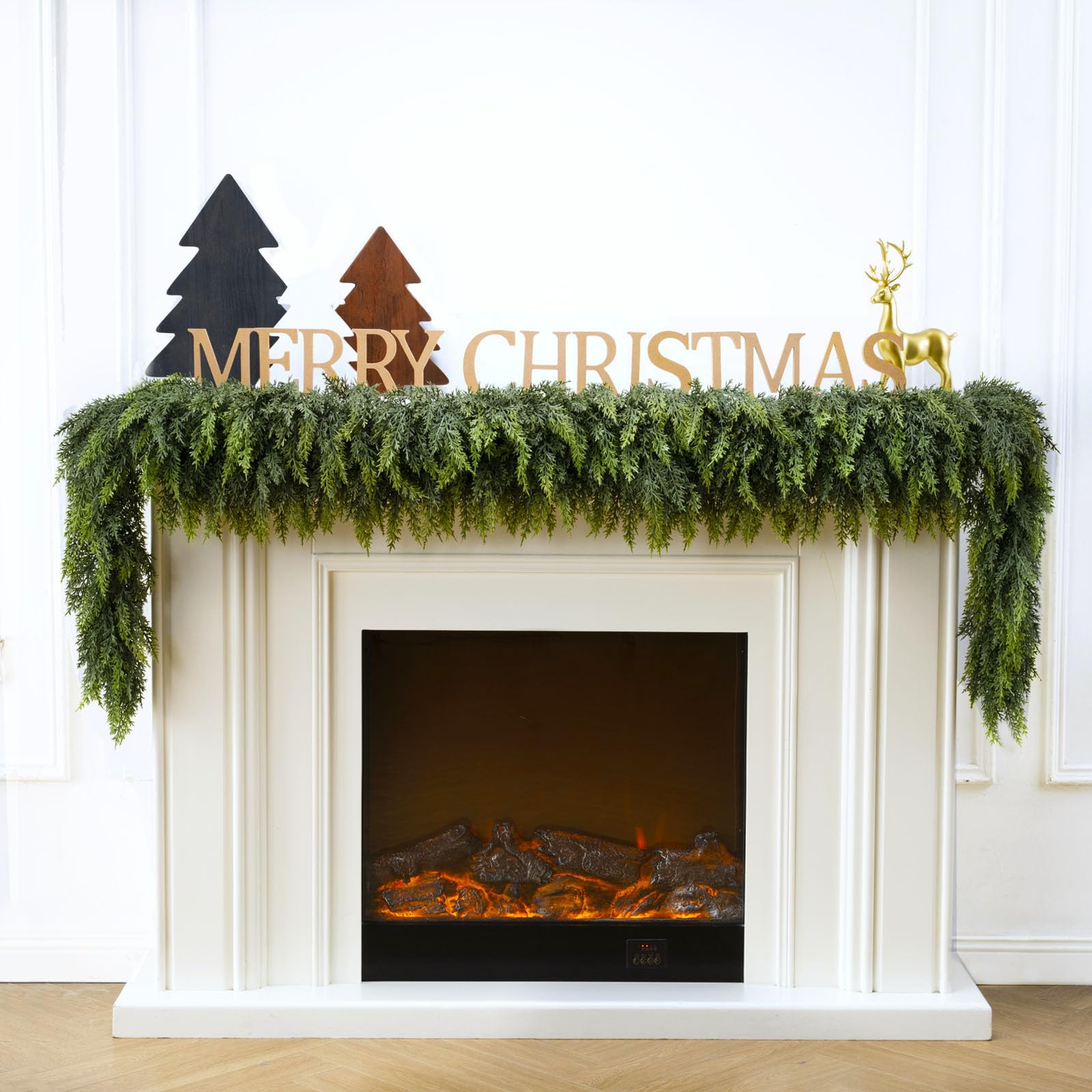 6 Ft Christmas Cedar Garland, Realistic Faux Pine Garlands, Green Artificial Greenery Garland for Winter Home, Mantle, Fireplace, Indoor, Outdoor Christmas Decorations (1Pcs)
