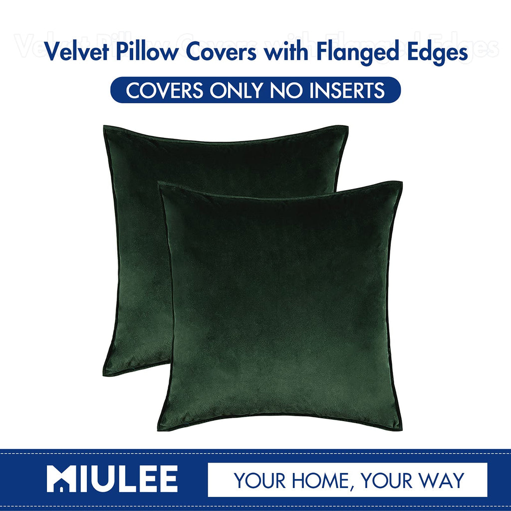MIULEE Pack of 2 Decorative Velvet Throw Pillow Cover Soft Army Green Pillow Cover Solid Square Cushion Case for Christmas Sofa Bedroom Car 18x 18 Inch 45x 45cm