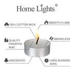 HomeLights Tealight Candles - 4 Hours - Giant 100,200,300 Bulk Packs - White Unscented European Votive Smokeless Tea Lights for Shabbat, Weddings, Christmas, Home Decorative - 200 Pack