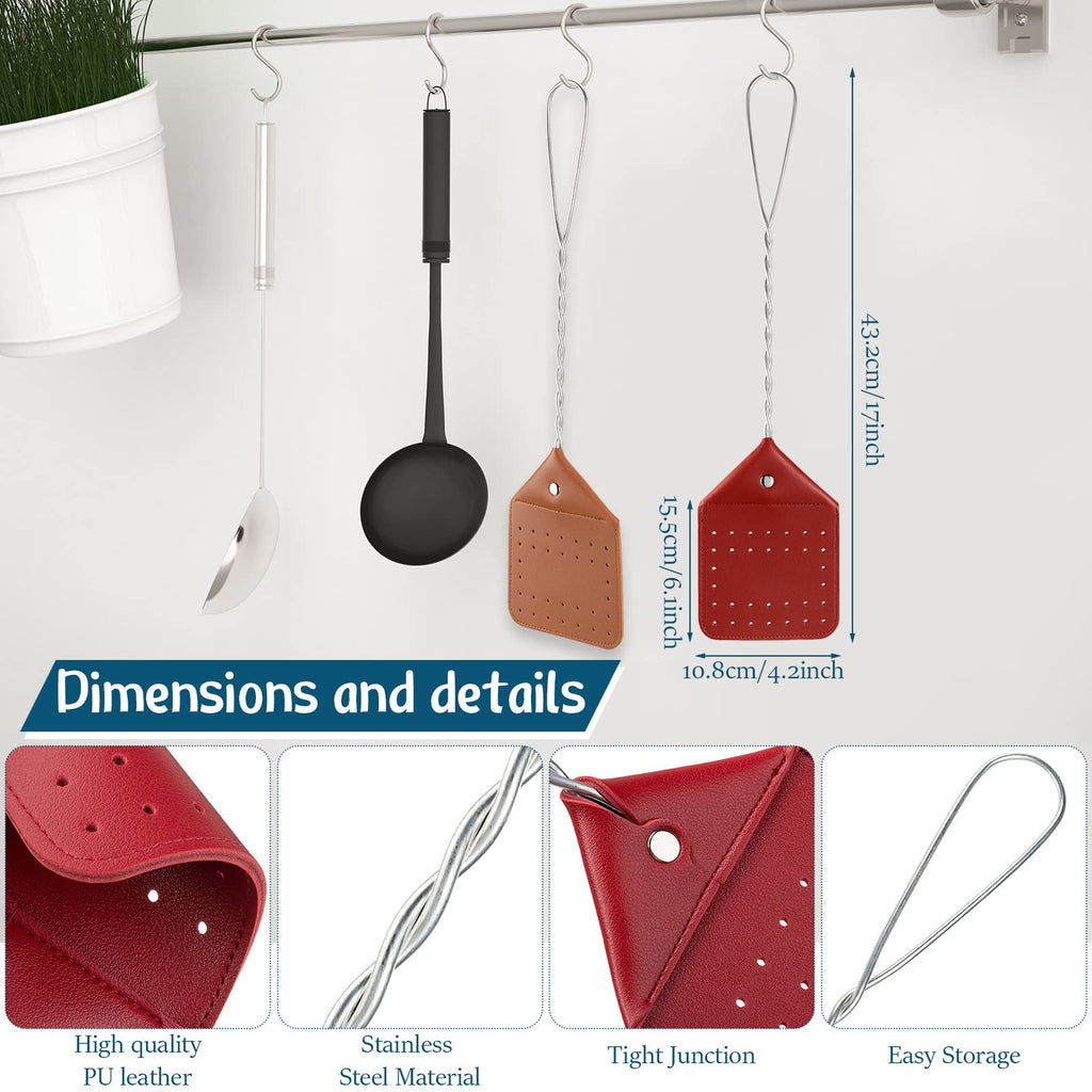 8 Pack 17" Artificial Leather Fly Swatter Manual Heavy Duty Flyswatter with Long Handle Rustic Wasp Swatter for Kitchen Home Indoor Outdoor Flies(Multi Colors, Metal Handle)