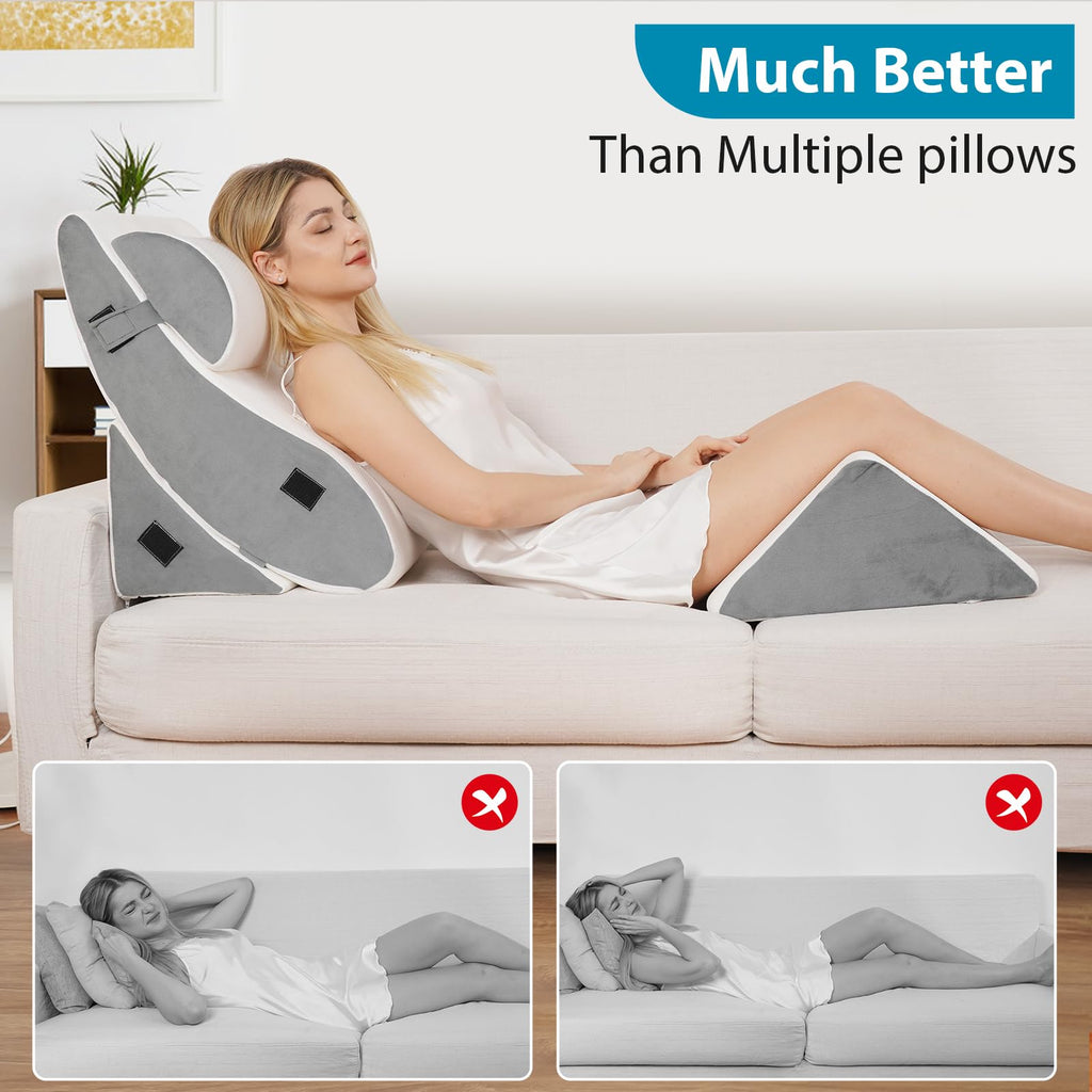 AAAini 4PCS Orthopedic Wedge Pillow Set,Wedge Pillow for Sleeping, Knee, Lumbar and Back Pain Relief,Adjustable Bed Pillow for Acid Reflux,Anti Snoring & GERD - White