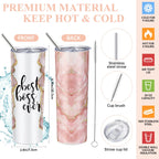 Domensi Best Boss Gift Set Thank You Gift for Women Lady Appreciation Day Gift 20oz Rustic Marble Sign Tumbler Makeup Bag A6 Notepad with Ballpoints Boss Day Gift Office Leader Christmas Gift(Pink)
