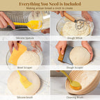 BAVIFY Banneton Bread Proofing Basket Sourdough Bread Baking Supplies, Sourdough Starter Kit with 9" Round & 10" Oval Banneton Baskets, Bread Lame, Sling, Spatula, Scraper, Dough Whisk