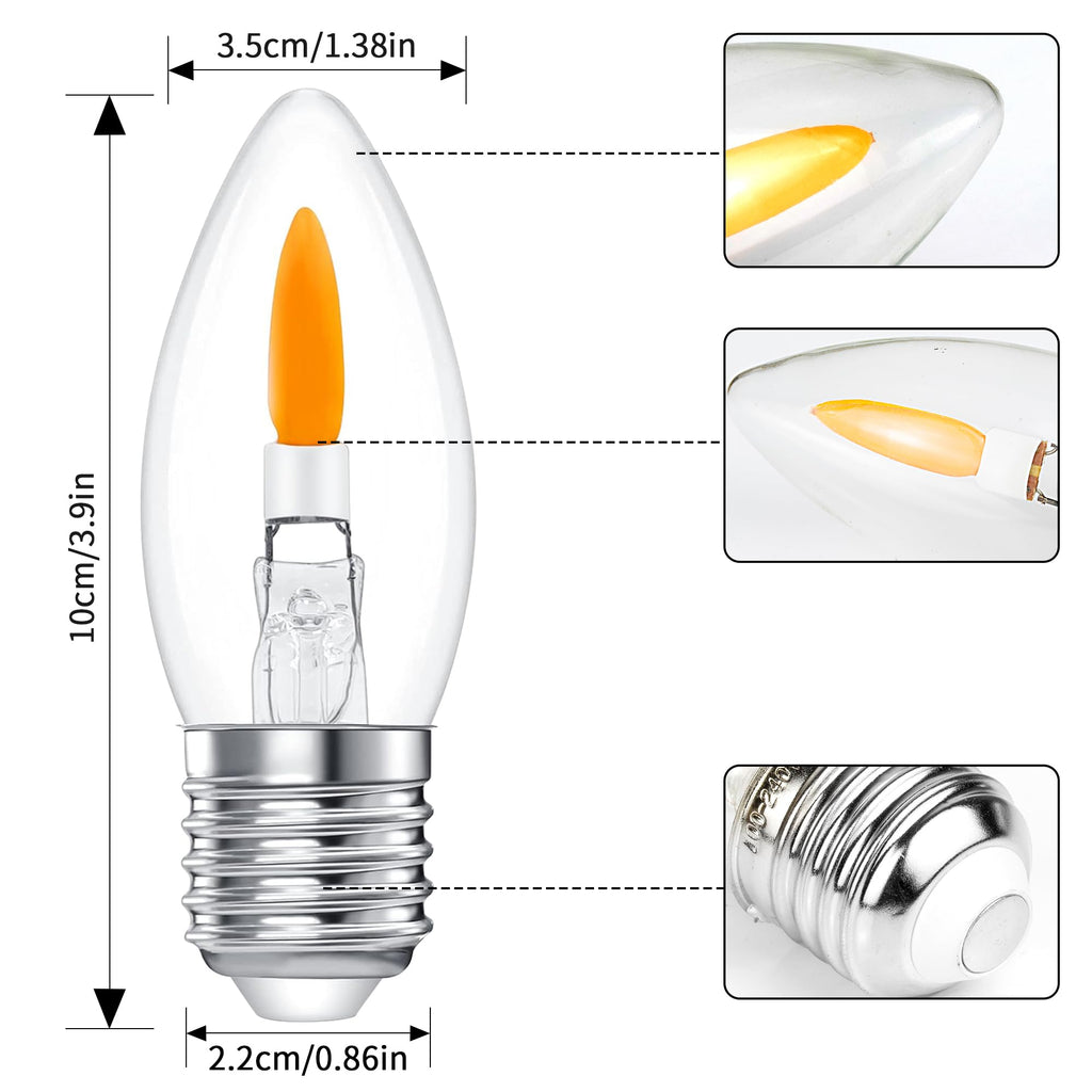 Flicker Flame Light Bulb Flame Tip Halloween Chandelier Flickering Light Bulbs Christmas Replacement Orange Glow Bulbs Crystal Clear Candle Bulb for E26 Edison Base (Clear, E26base(6pack))
