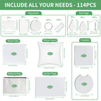 114Pcs Sublimation Blanks Products, Sublimation Blanks Set Including DIY Blank Makeup Bag, Keychain, Earring, Pillow Cover, Mouse Pad, Coaster, Garden Flag for Sublimation Transfer Christmas Craft