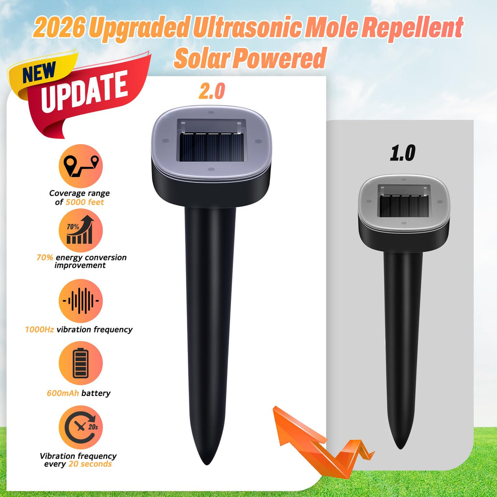 4 Pack Mole Repellent Solar Powered, Snake & Skunk & Vole & Gopher & Armadillo & Rabbit & Groundhog & Chipmunk & Raccoon Repellent for Yard, IP65 Waterproof Ultrasonic Deterrent for Lawns Garden