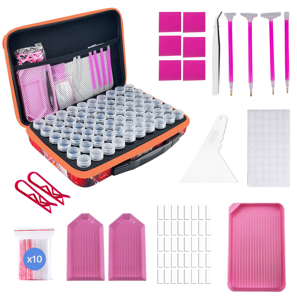 LIRUNQIU Diamond Painting Storage Containers, 30 Slots Diamond Art Accessories and Tools Kits Storage Box(Orange)