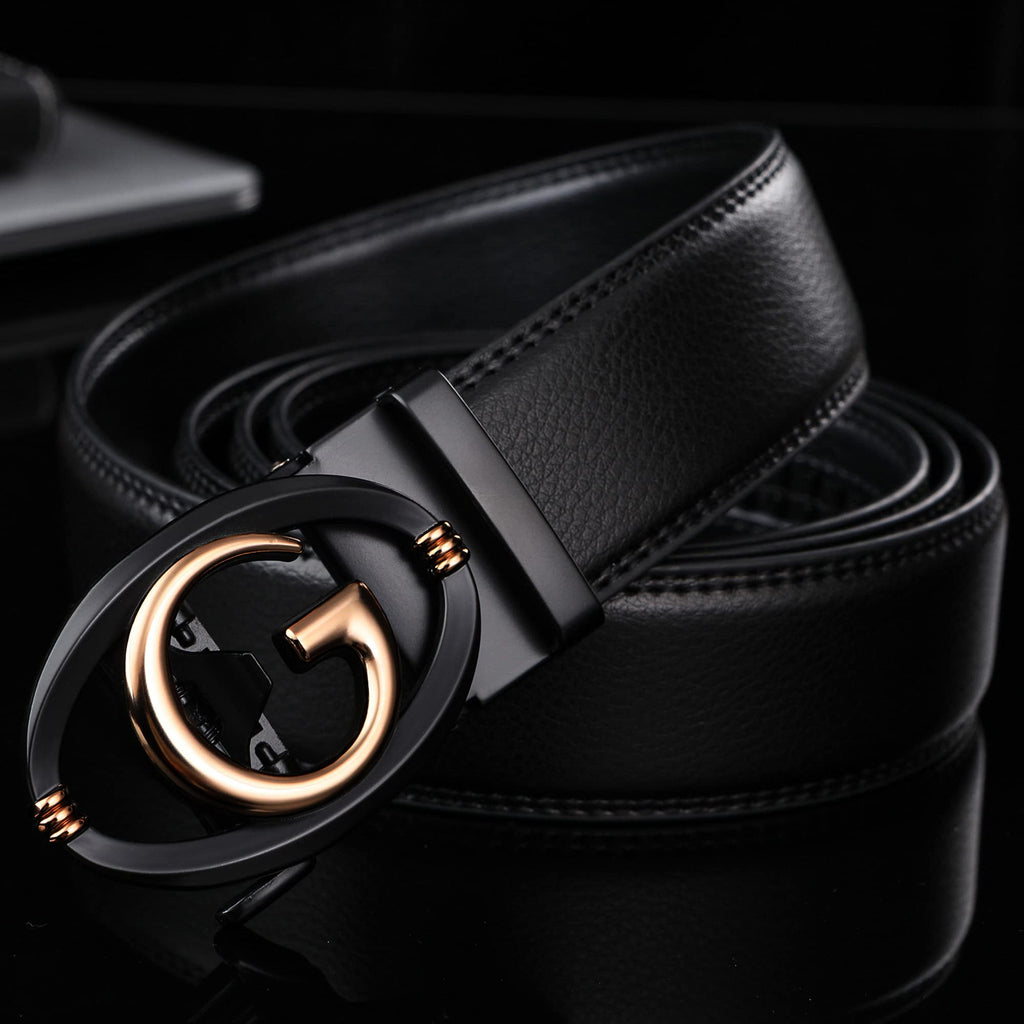 Civantiya Ratchet Belt for Men, Mens Belt Leather Designer 1 3/8" for Casual Jeans, Black Fashion Belts
