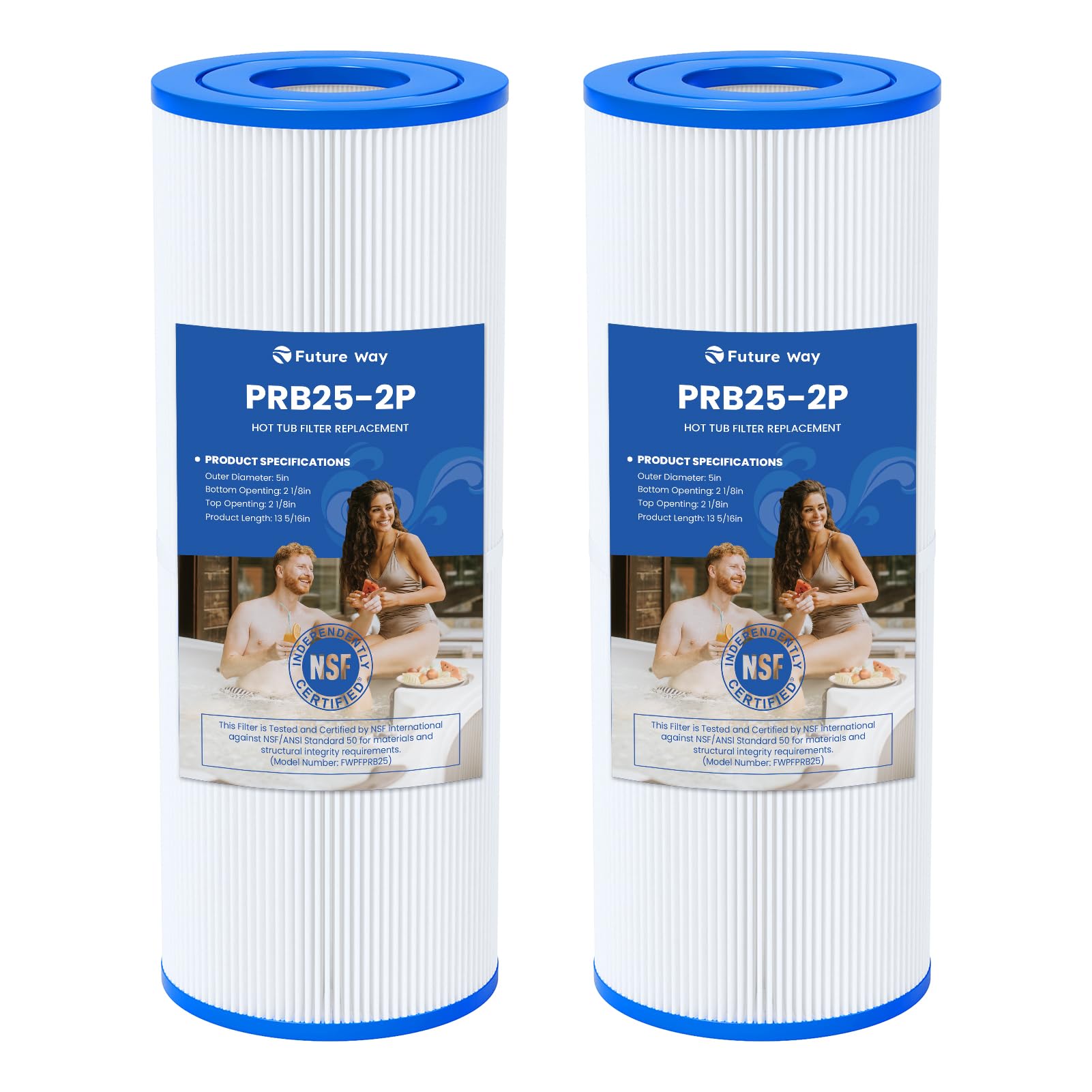 Future Way PRB25-IN Hot Tub Filter Replacement for Pleatco PRB25, Unicel C-4326, Guardian 413-106, Filbur FC-2375/FC-2370, 5X13 Drop in Spa Filter, 25 sq.ft, 2 Pack