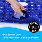SlipX Solutions Extra Large Square Shower Mat, 27"x27", Non-Slip Stall Mat for Elderly & Kids Standing Bath Tub Mat, Machine Washable, Suction Cups, Solid Navy Blue