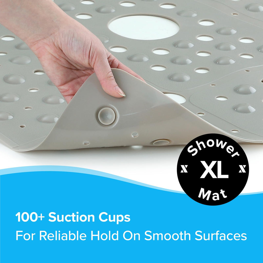 SlipX Solutions Extra Large Square Shower Mat, 27"x27", Non-Slip Stall Mat for Elderly & Kids Standing Bath Tub Mat, Machine Washable, Suction Cups, Solid Tan