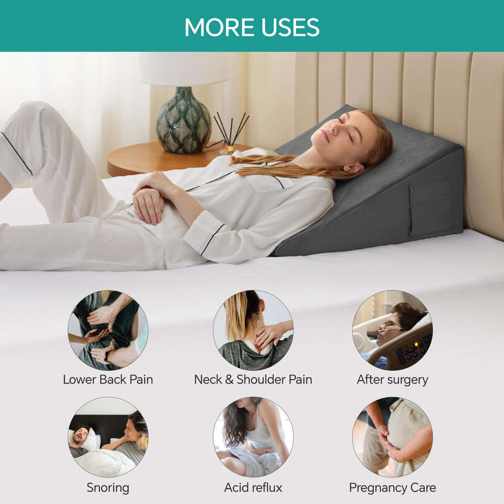 Bedluxe Bed Wedge Pillow for Sleeping, 10 Inch Memory Foam Wedge Pillow Post Surgery, Triangle Pillow Wedge, Elevated Support Pillows for Sleeping, Acid Reflux & Snoring - Removable Washable Cover