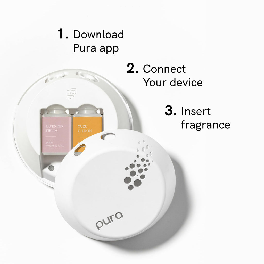 Pura - Smart Home Fragrance Device Starter Set V3 - Scent Diffuser for Homes, Bedrooms & Living Rooms - Includes Fragrance Aroma Diffuser & Two Fragrances - Lavender Fields and Yuzu Citron