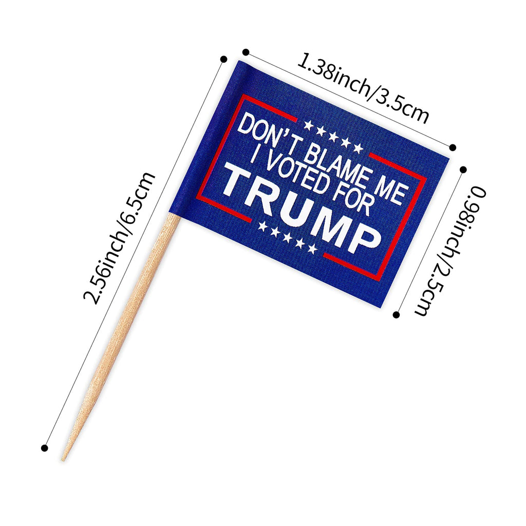 ZXvZYT Dont Blame Me I Voted for Trump 2024 Flag Toothpick,Small Mini Donald Trump Cupcake Toppers Stick flags Decoration(50Pcs Blue and 50Pcs Red)