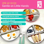 Stainless Steel Divided Plates + Silicone Sleeve and Storage Lid | Baby, Toddler, Kids | Dinner & Snack Plates | 4 Pack