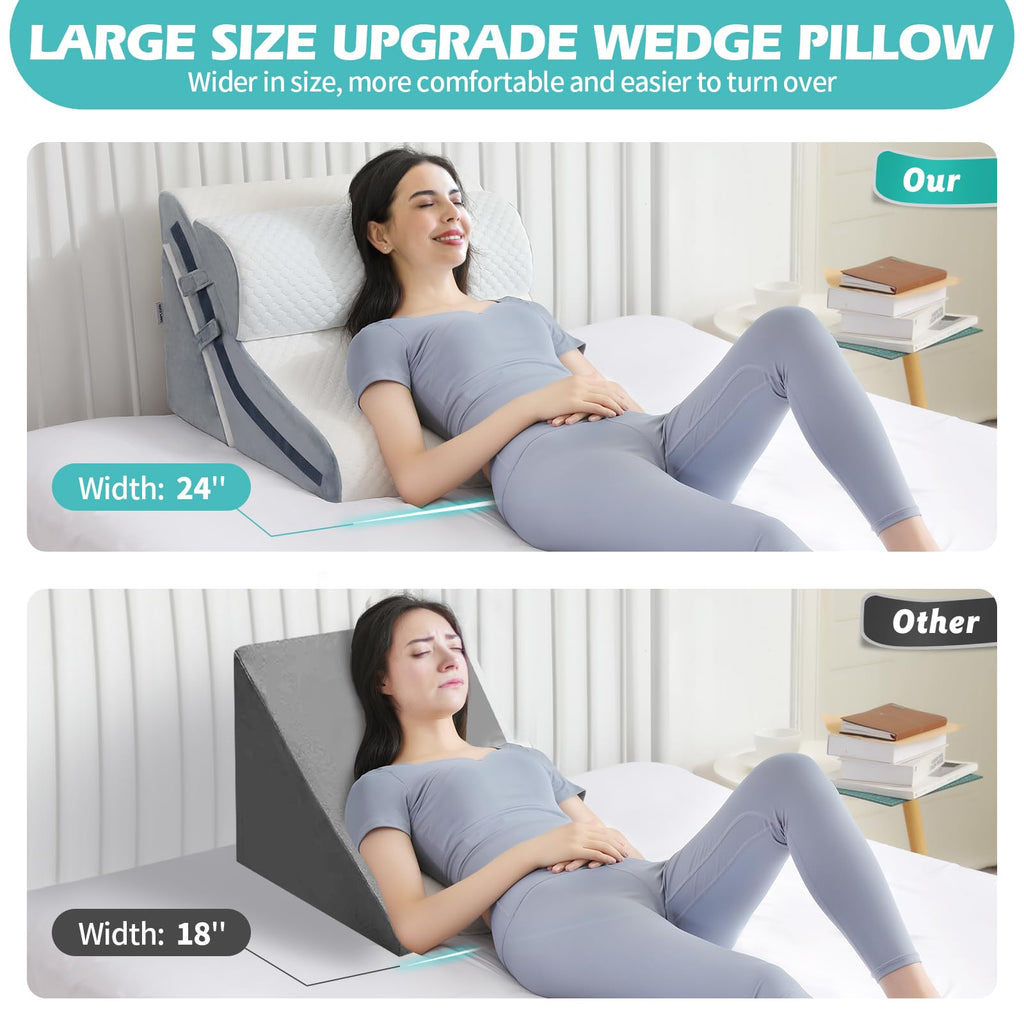 Wedge Pillow for Sleeping, Orthopedic Bed Wedge Pillow Set, 15-in-1 Adjustable Memory Foam Wedge Pillow Post Surgery, 9 &16 & 20 inches Height 3-in-1 Incline Pillows Wedges for Back Pain/Acid Reflux