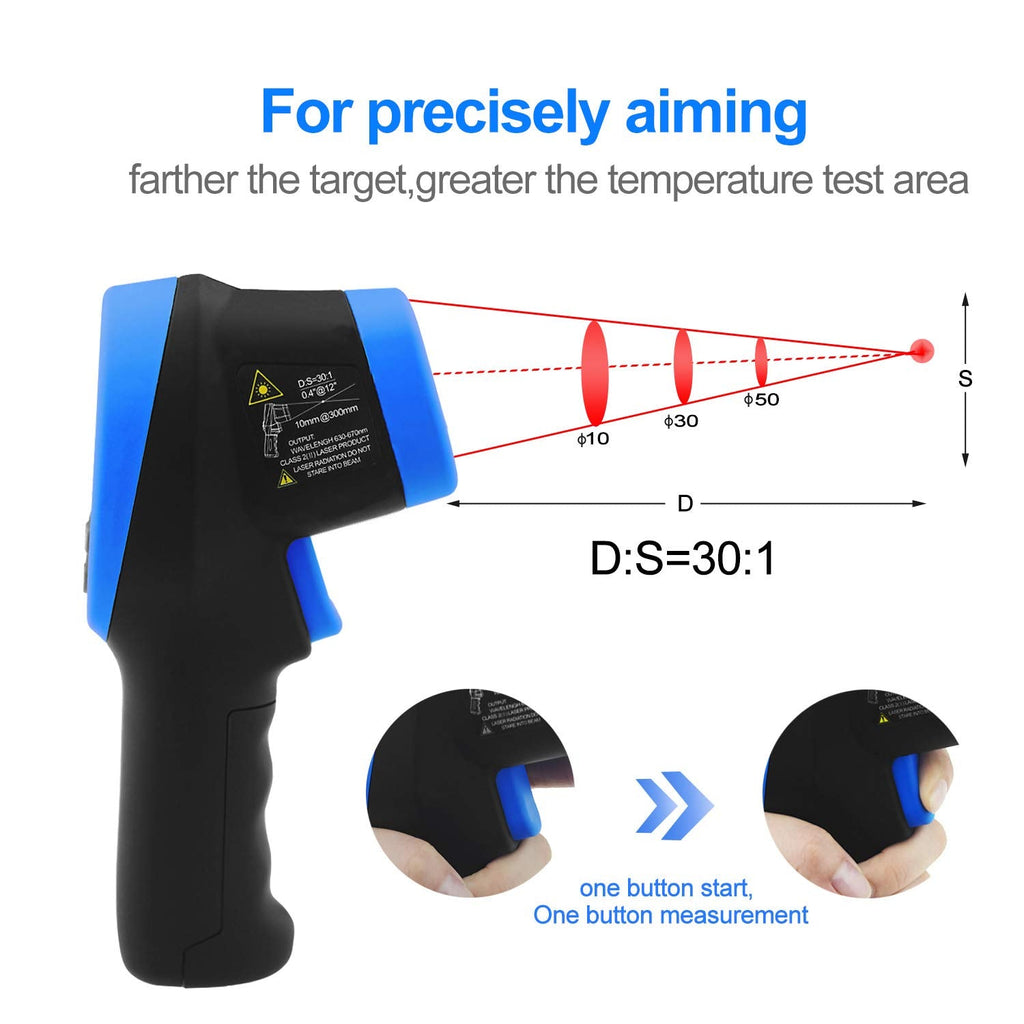 AOPUTTRIVER AP-2732 Pyrometer High Temp Thermometer Gun, Laser Thermometer Gun -58℉~2732℉(-50℃ ~ 1500℃), 30:1 IR Thermometer Gun, Non-Contact Thermometer for Pizza ovens, Kiln, Forge