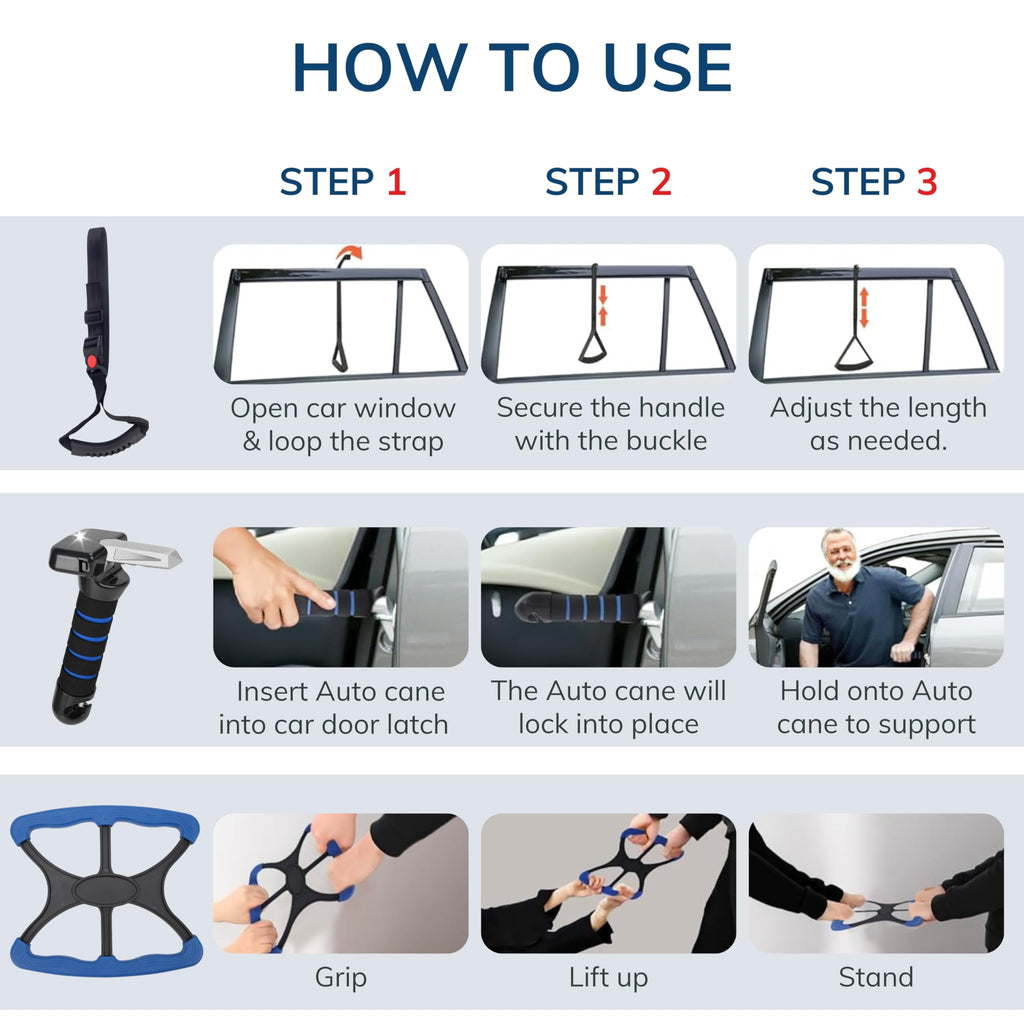3 Pc Elderly Assistance Products Standing Aid Portable Lift Auto Cane Grab Handle Adjustable Car Door Handle for Elderly Handicap Accessories for Daily Living Elderly Mobility Aids Handicap Car Assist