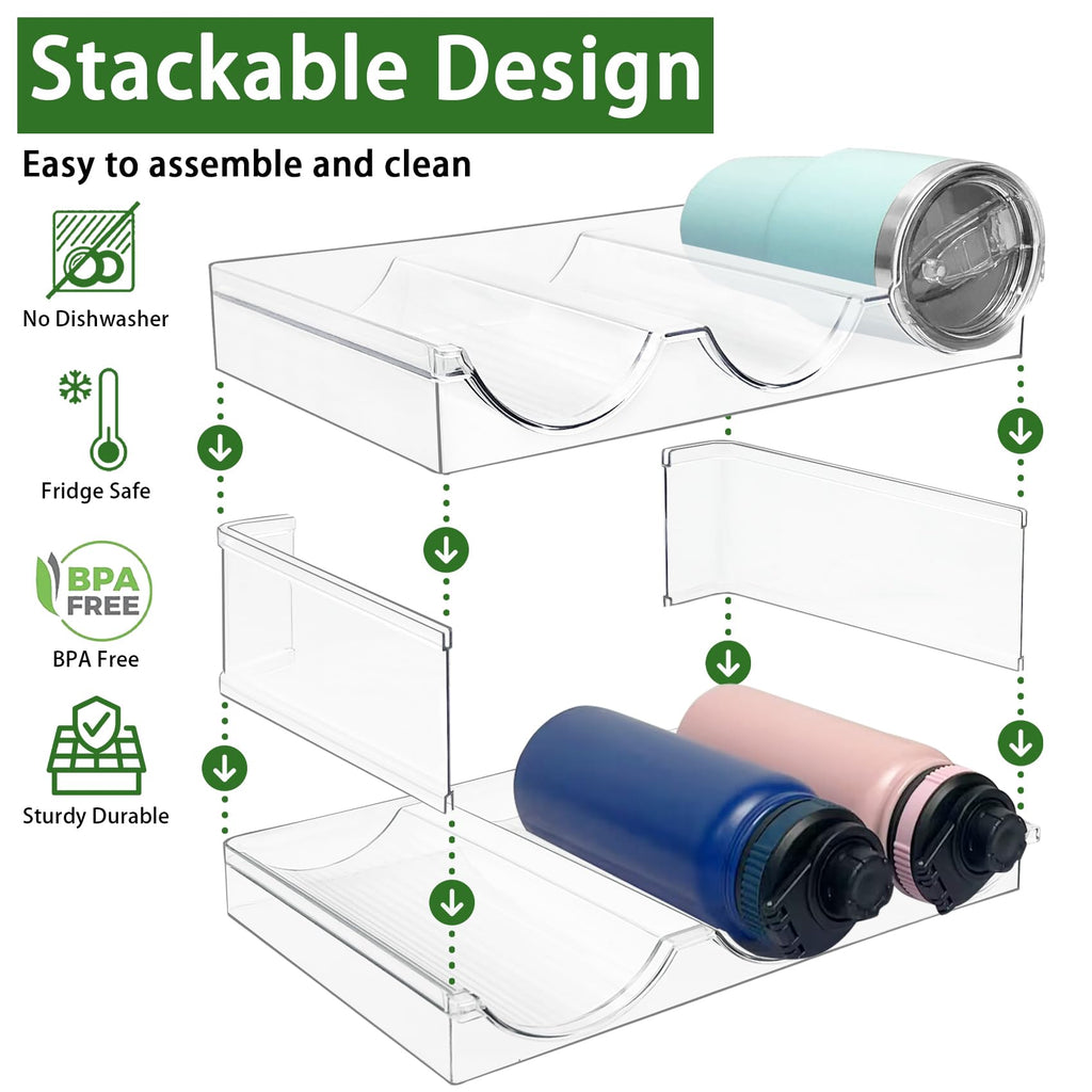 Spaclear 2 Pack Water Bottle Organizer, Stackable Kitchen Pantry Storage Shelf, Plastic Water Bottle Holder for Cabinet and Fridge Organization