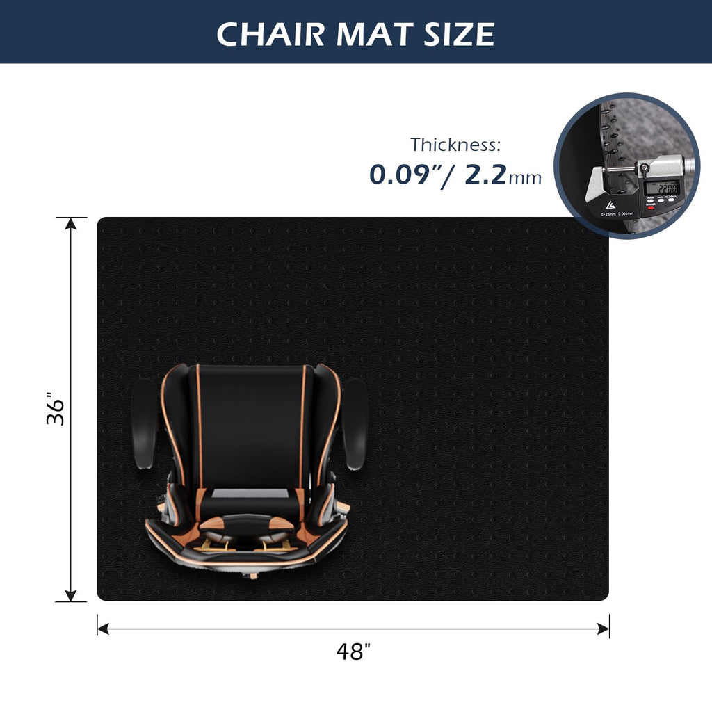 SALLOUS Chair Mat for Carpet, 48" x 36" Office Chair Mat for Carpeted Floors, Heavy Duty Vinyl Floor Mat with Grips, Floor Protector Computer Desk Mat for Home Office (Black, Rectangular)