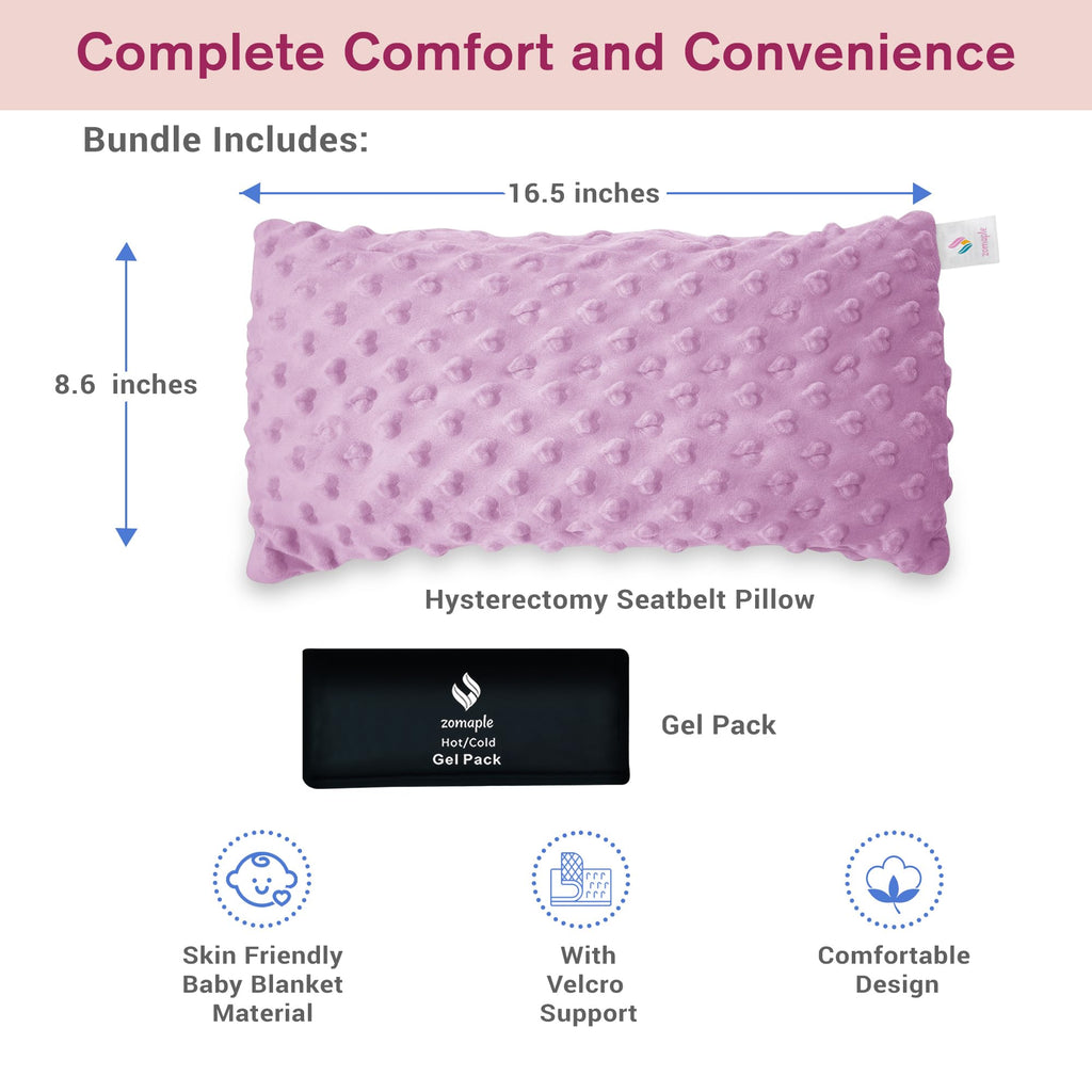 Hysterectomy Seat Belt Pillow - Recovery After Double Mastectomy, Heart, Abdominal, Breast Reduction & Augmentation, Tummy Tuck, C Section Surgery - Gel Pack Included- Seatbelt Pillow Gifts for Women