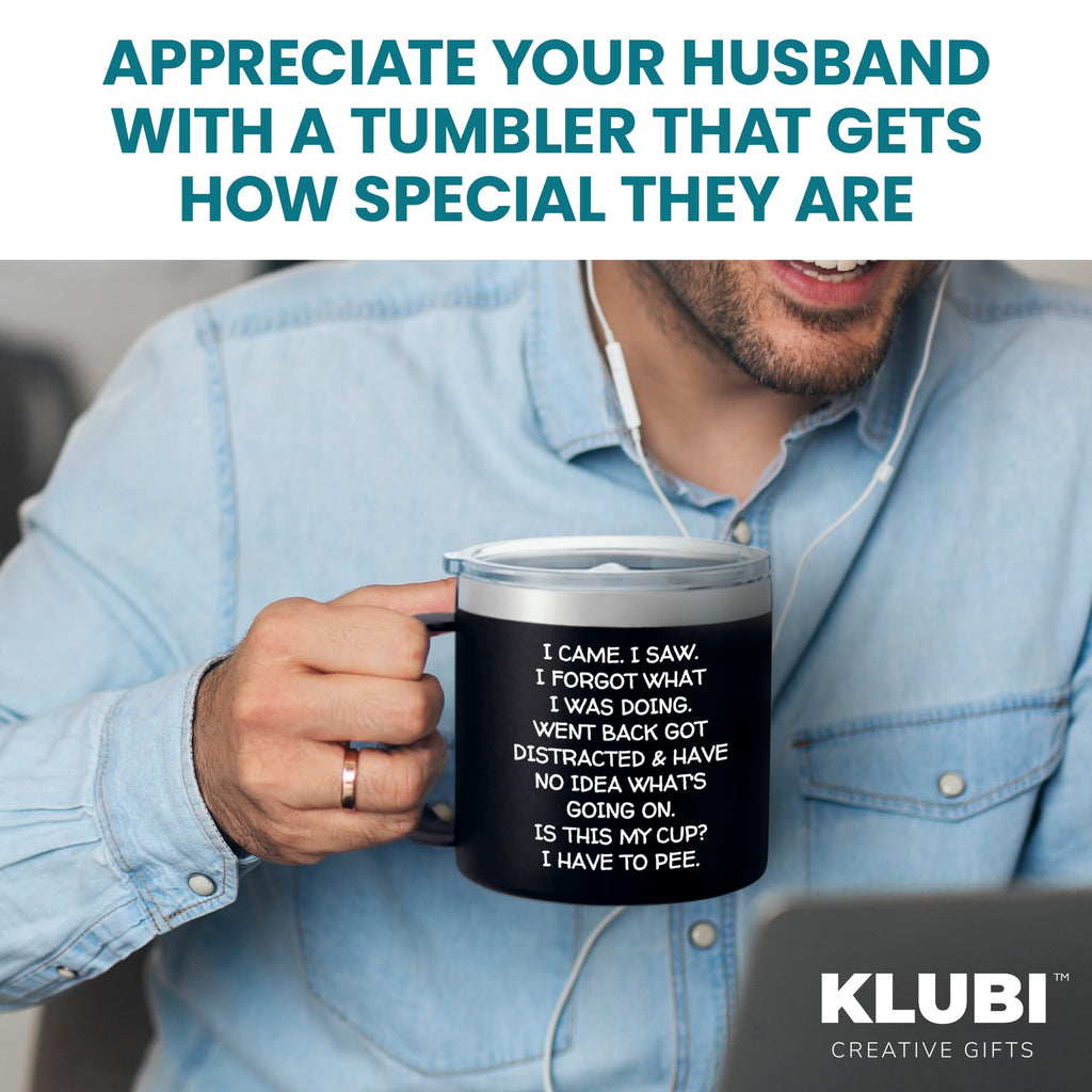 KLUBI Christmas Gifts for Women I Came I Saw I Forgot Tumbler 14oz Black Birthday Gifts for Men Grandpa Gifts for Him Drinking Cups for Elderly Senior Citizen Tumbler I Came I Saw I Forgot Coffee Mug