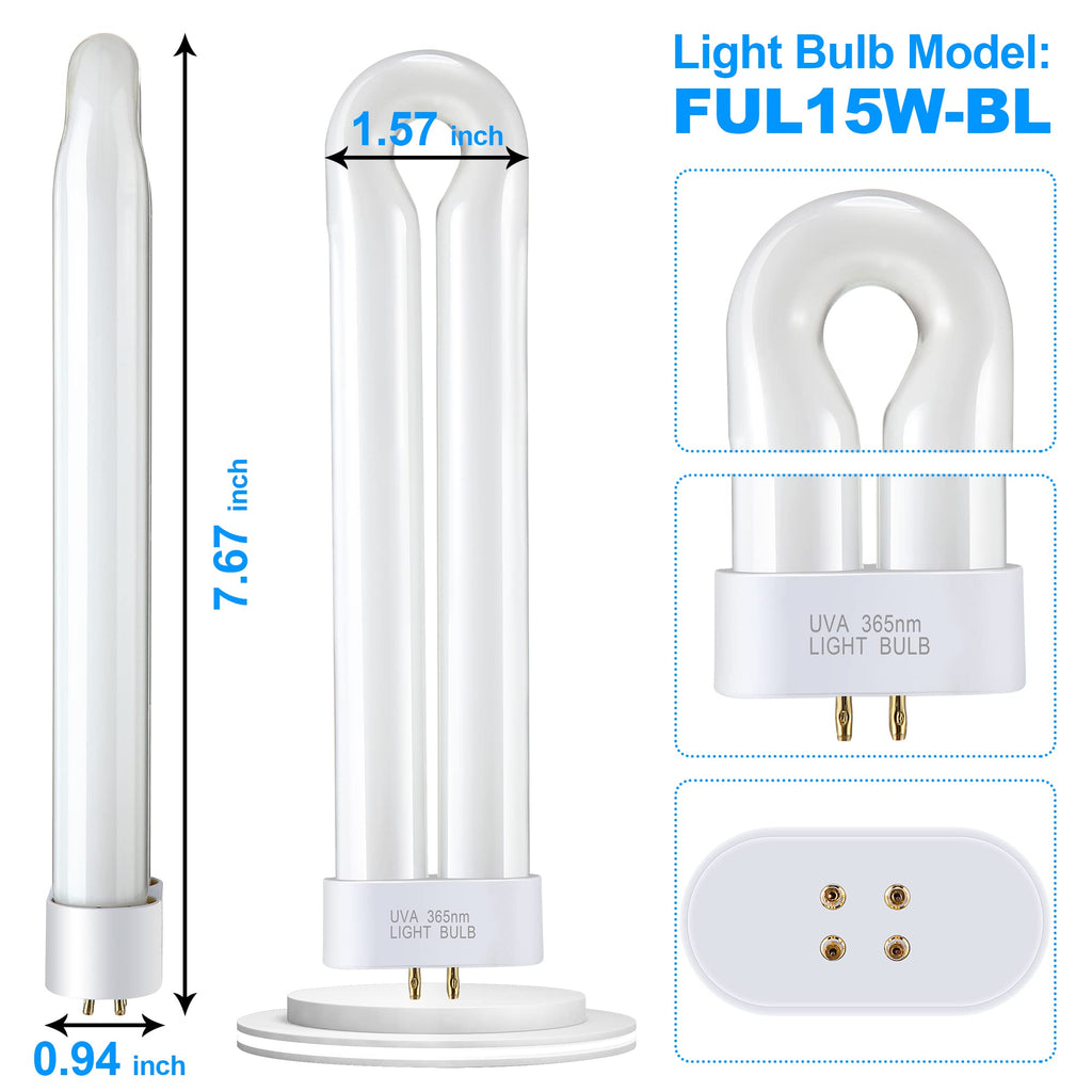 Kittmip BF35 Bug Zapper Replacement Bulbs FUL 15W-BL with Square 4-Pin Base, Compatible for Flowtron BK-15D, Stinger FP15, TZ15, BB-15WHT, 15W U Shape Insect Attracting Lamp for T6 T8 T9(3)