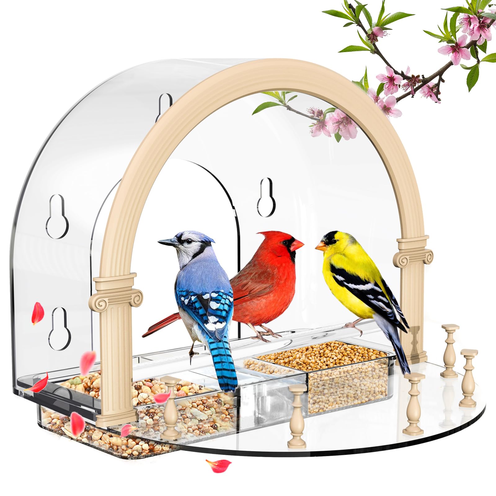 HCGADON Large Window Bird Feeders with 5 Strong Suction Cups - Wild Bird Feeders for Viewing - Outdoor Birdhouse with Unique Greek Theater Style Design - Perfect for Elderly Viewing